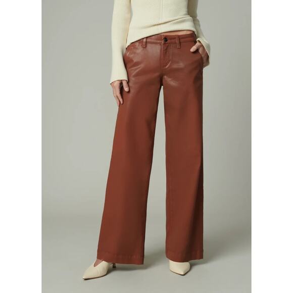 Joe's The Lou Lou Low Rise Wide Leg Coated Dark Cognac Pants Size 31 NWT - Picture 1 of 14